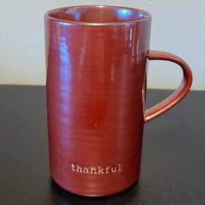 Tag THANKFUL Mahogany Red Luster Glazed Tall Ceramic Mug Cup ~ Thanksgiving